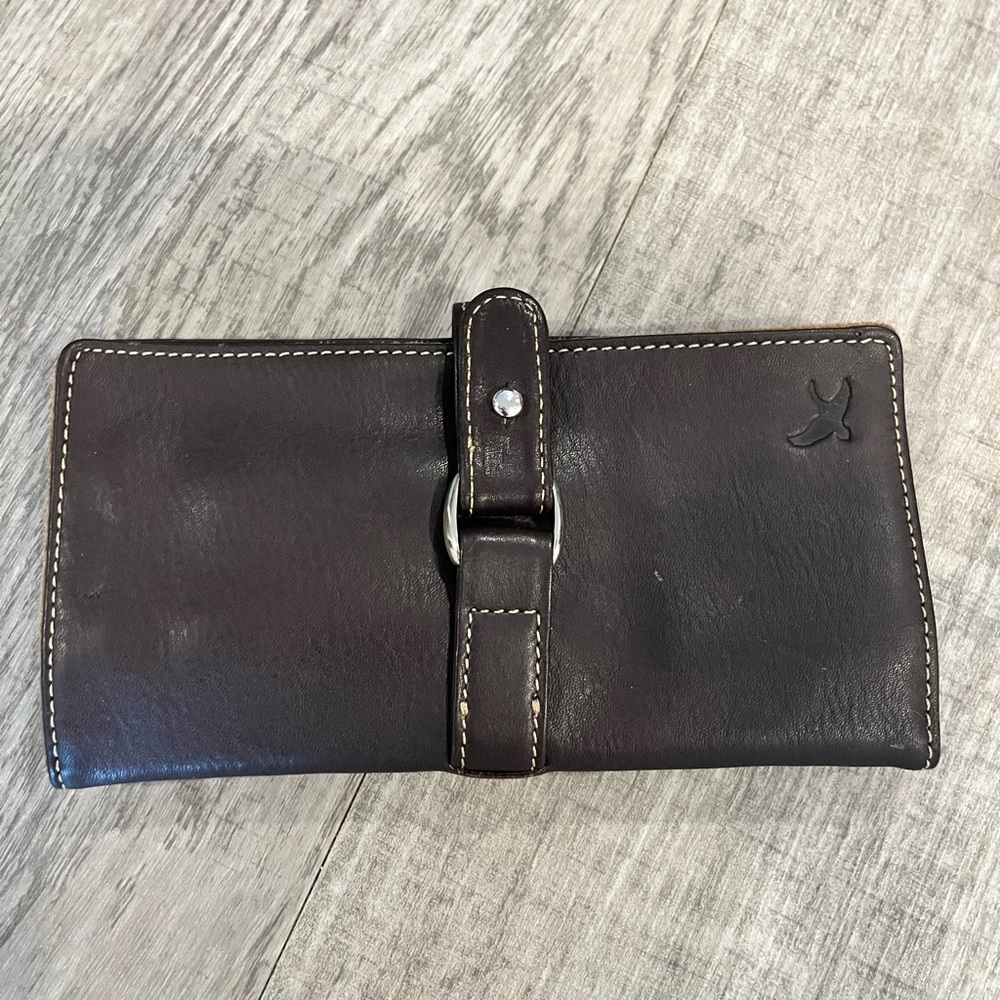 Eddie Bauer Dark Brown Leather jewelry travel Wallet trifold